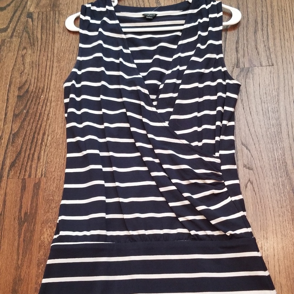 Ann Taylor Blue White Striped Dress Sz Sma…